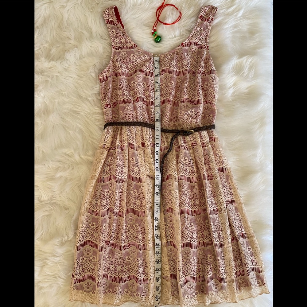 Maurices Lace Overlay Dress with Full Red Satin Lining and Belt. Cute w/…